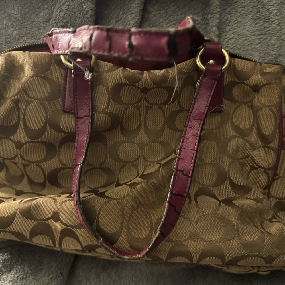 Coach Brown Satchel with Burgundy Trim